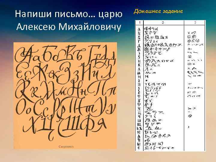 Напиши письмо… царю Алексею Михайловичу Домашнее задание 