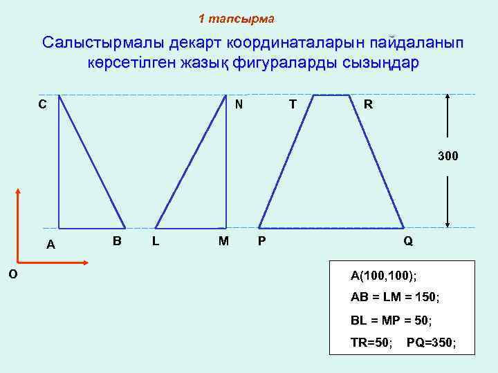 1 тапсырма Салыстырмалы декарт координаталарын пайдаланып көрсетілген жазық фигураларды сызыңдар C N T R