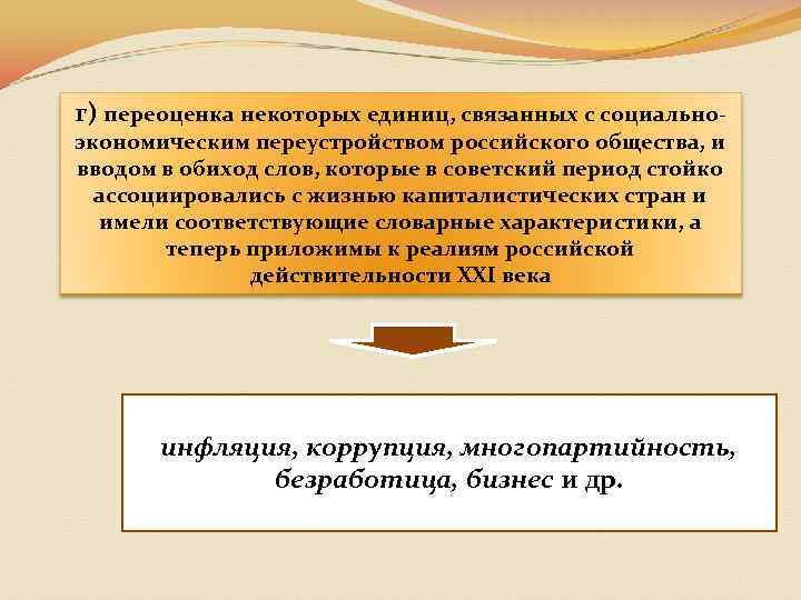 г) переоценка некоторых единиц, связанных с социальноэкономическим переустройством российского общества, и вводом в обиход