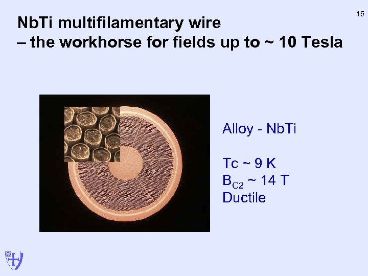 Nb. Ti multifilamentary wire – the workhorse for fields up to ~ 10 Tesla