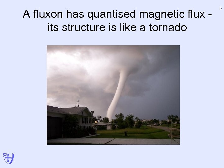 A fluxon has quantised magnetic flux - its structure is like a tornado 5