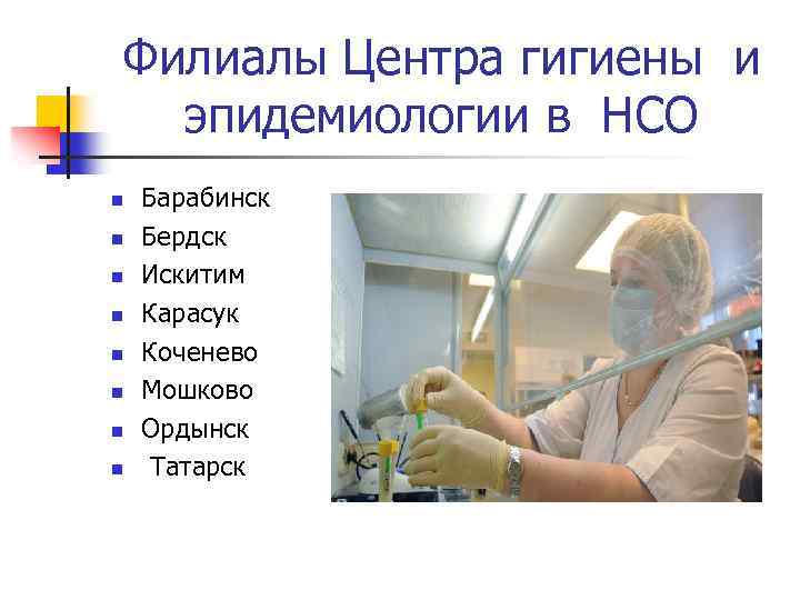 Филиалы Центра гигиены и эпидемиологии в НСО n n n n Барабинск Бердск Искитим