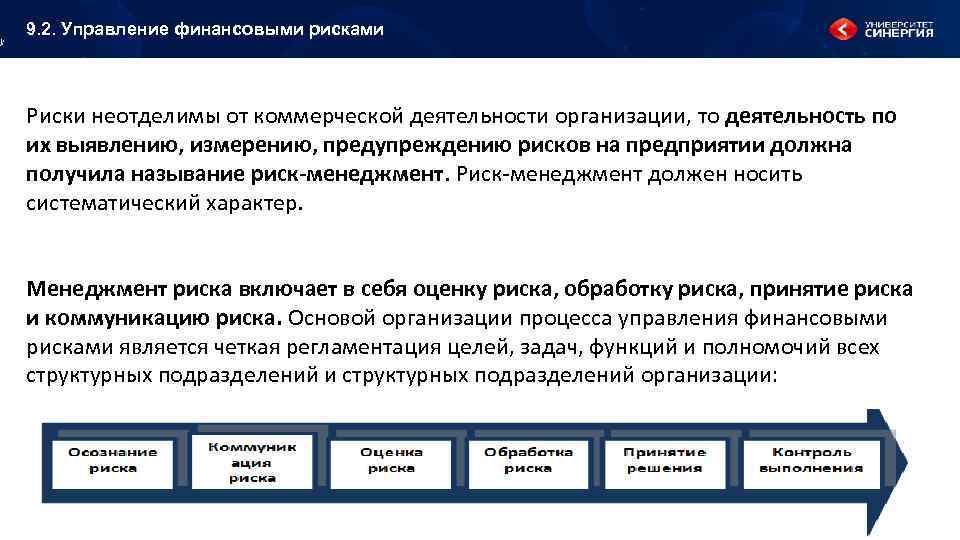 9. 2. Управление финансовыми рисками Риски неотделимы от коммерческой деятельности организации, то деятельность по