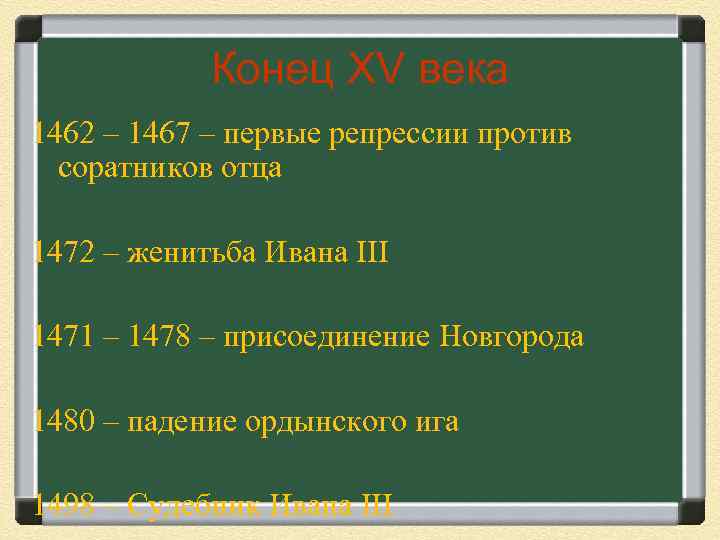 Конец XV века 1462 – 1467 – первые репрессии против соратников отца 1472 –