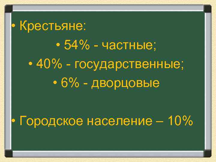  • Крестьяне: • 54% - частные; • 40% - государственные; • 6% -