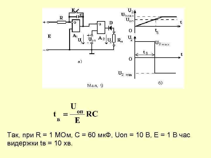 Так, при R = 1 МОм, C = 60 мк. Ф, Uоп = 10