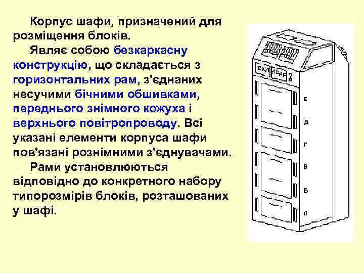  Корпус шафи, призначений для розміщення блоків. Являє собою безкаркасну конструкцію, що складається з