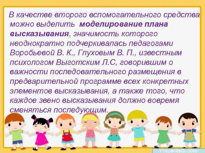 В качестве второго вспомогательного средства можно выделить моделирование плана высказывания, значимость которого неоднократно подчеркивалась