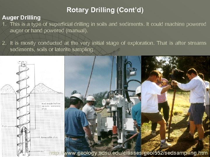 Rotary Drilling (Cont’d) Auger Drilling 1. This is a type of superficial drilling in