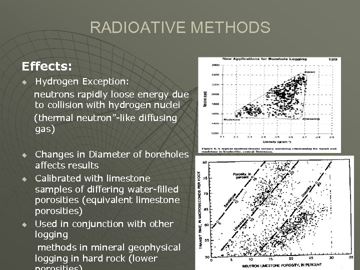 RADIOATIVE METHODS Effects: Hydrogen Exception: neutrons rapidly loose energy due to collision with hydrogen