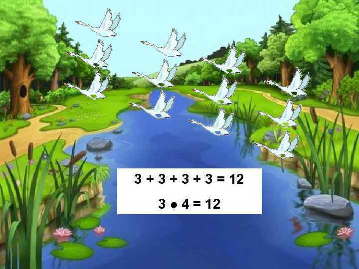3 + 3 + 3 = 12 3 4 = 12 