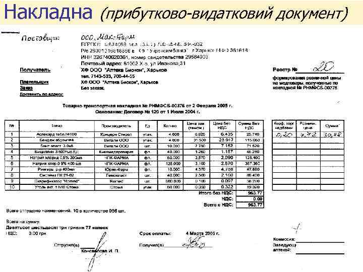 Накладна (прибутково-видатковий документ) 
