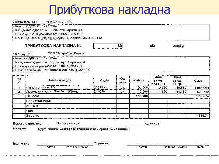 Прибуткова накладна 