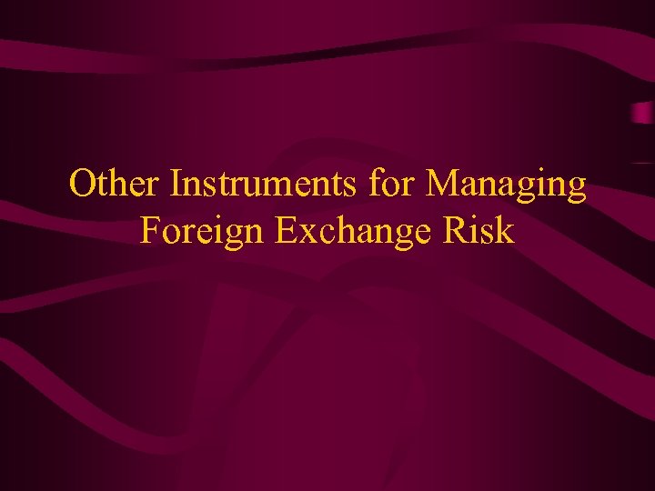 Other Instruments for Managing Foreign Exchange Risk 
