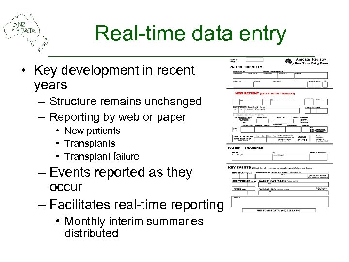 Real-time data entry • Key development in recent years – Structure remains unchanged –