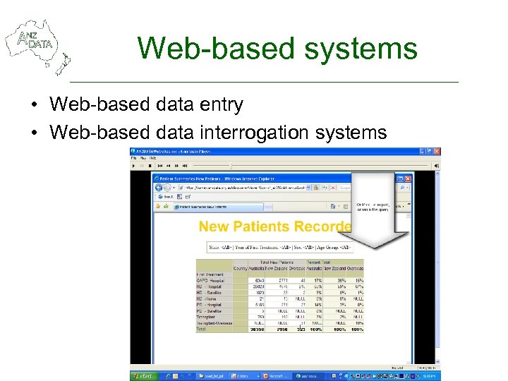 Web-based systems • Web-based data entry • Web-based data interrogation systems 