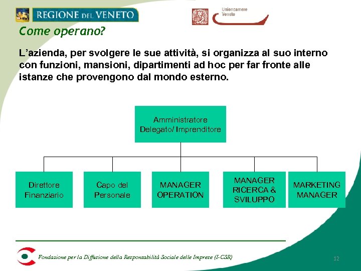 Come operano? L’azienda, per svolgere le sue attività, si organizza al suo interno con