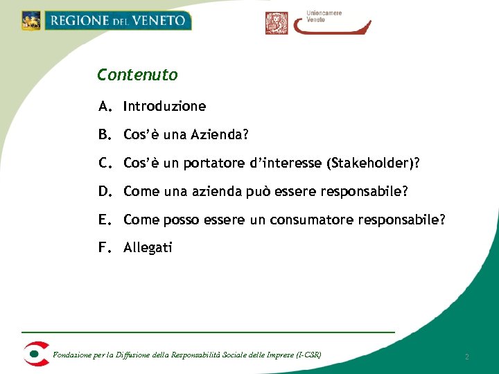 Contenuto A. Introduzione B. Cos’è una Azienda? C. Cos’è un portatore d’interesse (Stakeholder)? D.