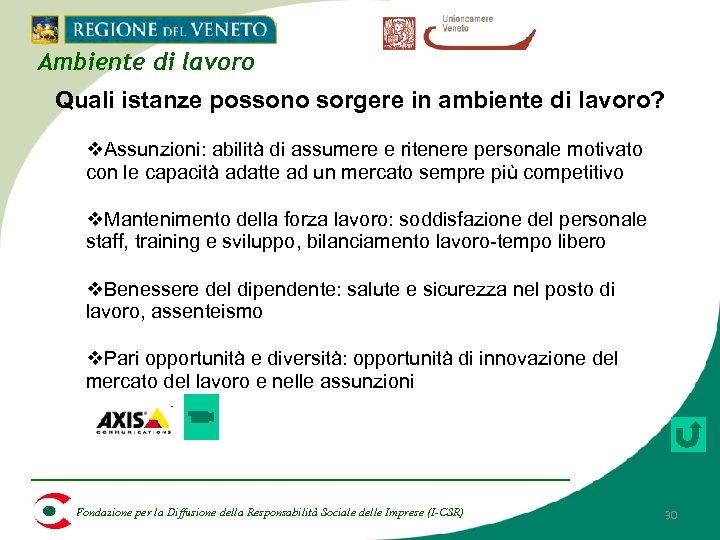 Ambiente di lavoro Quali istanze possono sorgere in ambiente di lavoro? v. Assunzioni: abilità