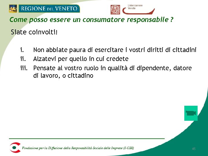 Come posso essere un consumatore responsabile ? Siate coinvolti! i. Non abbiate paura di