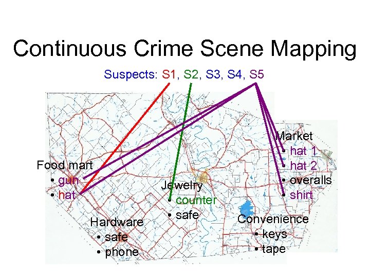 Continuous Crime Scene Mapping Suspects: S 1, S 2, S 3, S 4, S