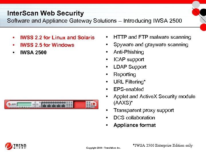 Inter. Scan Web Security Software and Appliance Gateway Solutions – Introducing IWSA 2500 •