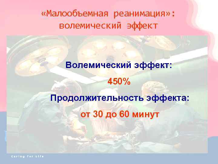  «Малообъемная реанимация» : волемический эффект Волемический эффект: 450% Продолжительность эффекта: от 30 до