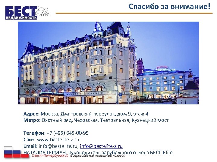 Спасибо за внимание! Адрес: Москва, Дмитровский переулок, дом 9, этаж 4 Метро: Охотный ряд,