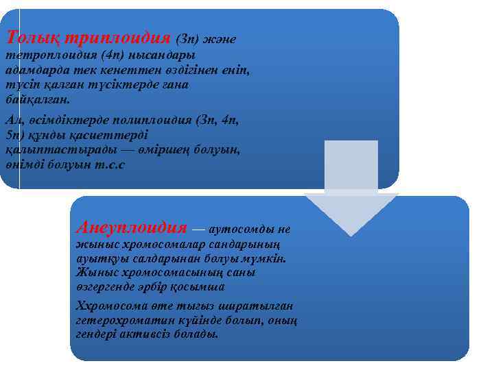 Толық триплоидия (Зп) және тетроплоидия (4 п) нысандары адамдарда тек кенеттен өздігінен еніп, түсіп