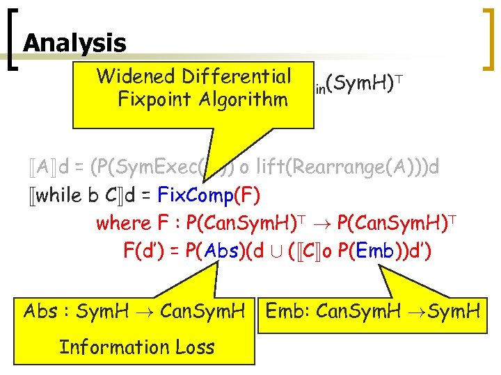 Analysis Widened Differential P (Sym. H)> «C¬ : Pfin(Sym. H)> ! fin Fixpoint Algorithm