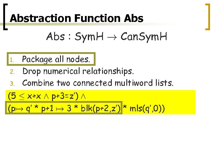 Abstraction Function Abs : Sym. H ! Can. Sym. H 1. 2. 3. Package