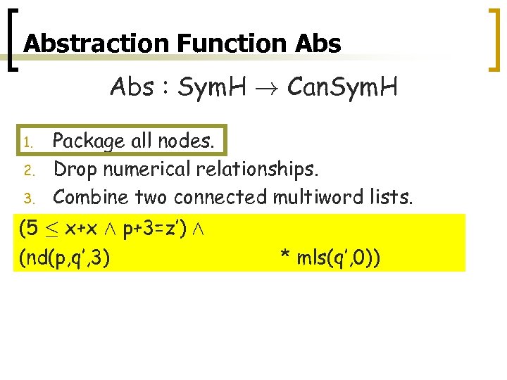 Abstraction Function Abs : Sym. H ! Can. Sym. H 1. 2. 3. Package