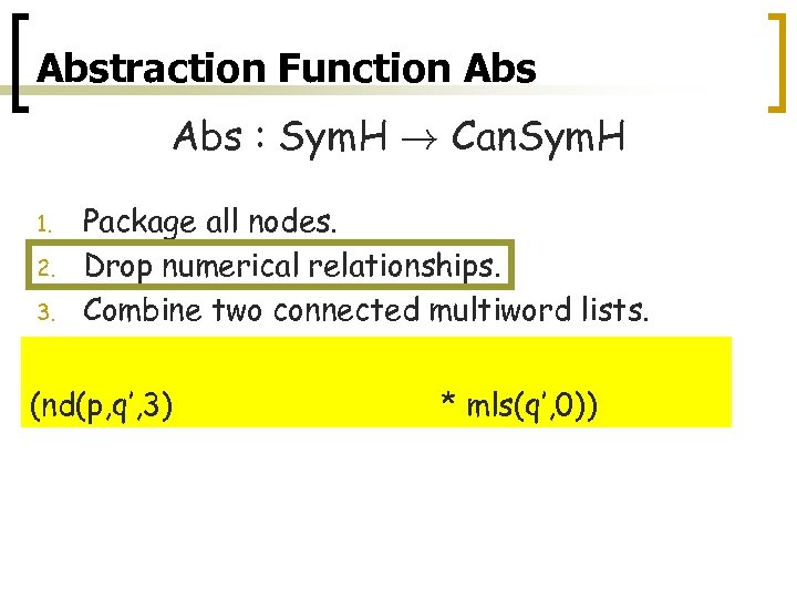 Abstraction Function Abs : Sym. H ! Can. Sym. H 1. 2. 3. Package