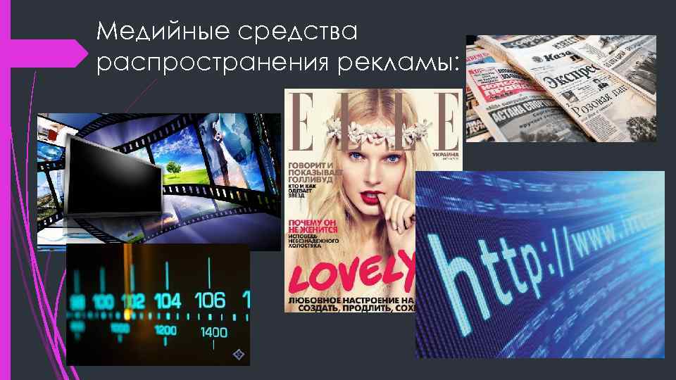Медийные средства распространения рекламы: 