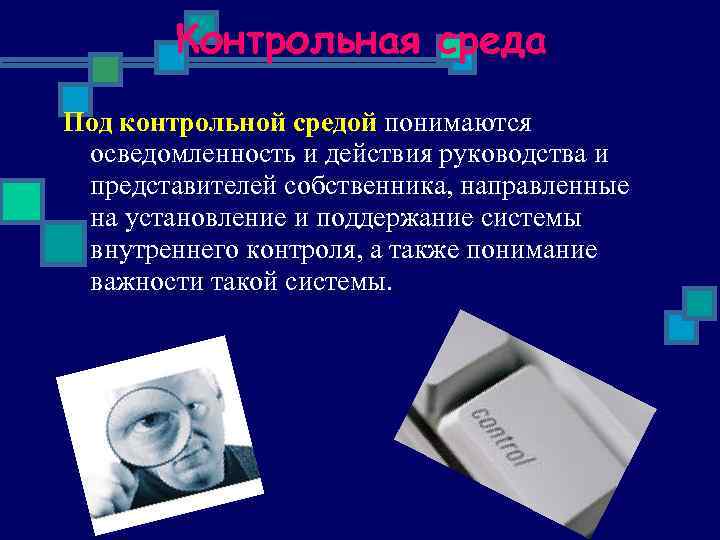 Контрольная среда Под контрольной средой понимаются осведомленность и действия руководства и представителей собственника, направленные