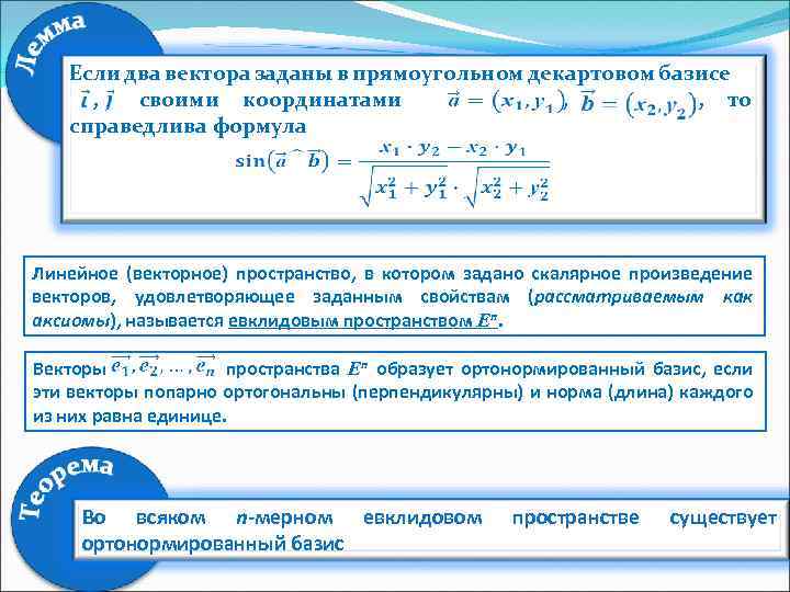 Если два вектора заданы в прямоугольном декартовом базисе …. , … своими координатами ………….