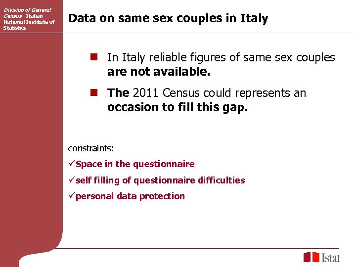Division of General Census - Italian National Institute of Statistics Data on same sex