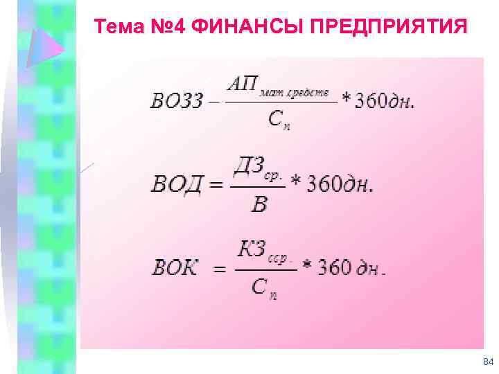 Тема № 4 ФИНАНСЫ ПРЕДПРИЯТИЯ 84 