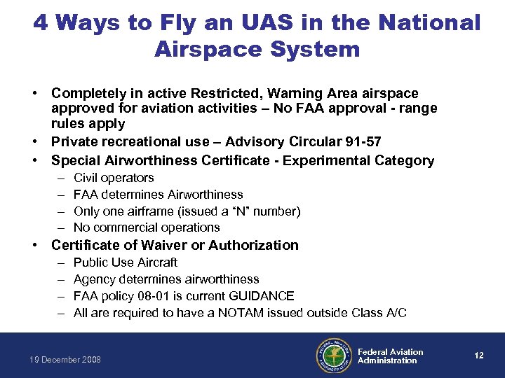 4 Ways to Fly an UAS in the National Airspace System • Completely in