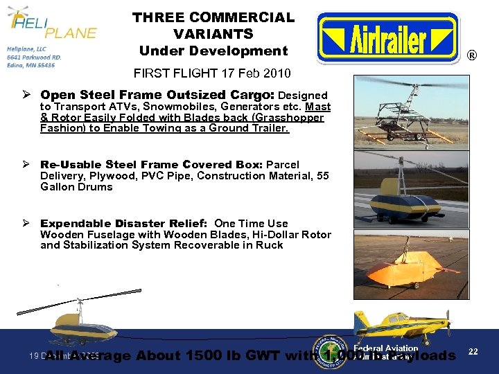 THREE COMMERCIAL VARIANTS Under Development ® FIRST FLIGHT 17 Feb 2010 Ø Open Steel