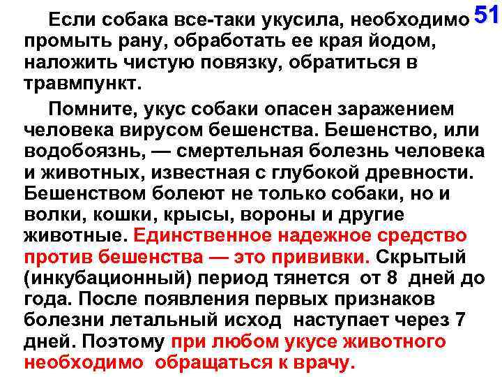  Если собака все-таки укусила, необходимо 51 промыть рану, обработать ее края йодом, наложить