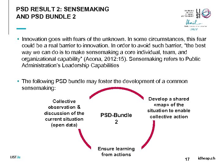 PSD RESULT 2: SENSEMAKING AND PSD BUNDLE 2 • Innovation goes with fears of