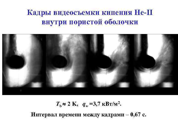 Кадры видеосъемки кипения He-II внутри пористой оболочки Tb 2 K, qw =3, 7 к.