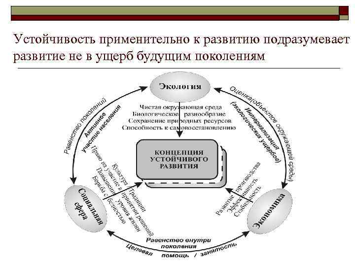 Устойчивость применительно к развитию подразумевает развитие не в ущерб будущим поколениям 