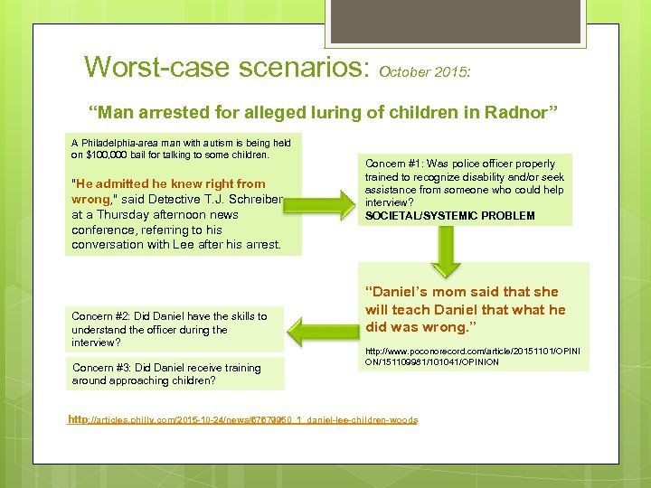 Worst-case scenarios: October 2015: “Man arrested for alleged luring of children in Radnor” A