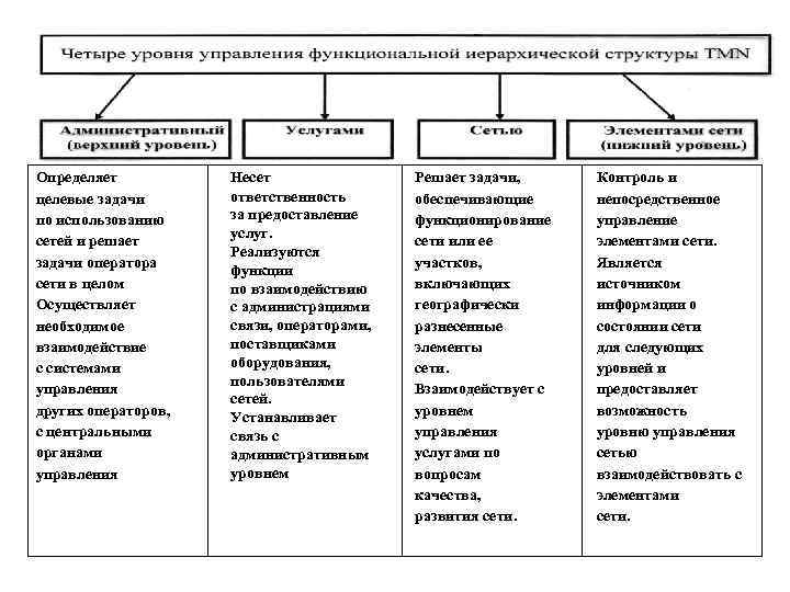 Определяет целевые задачи по использованию сетей и решает задачи оператора сети в целом Осуществляет