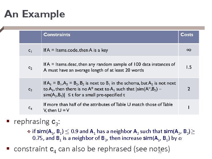 An Example § rephrasing c 3: v if sim(A 1, B 1) · 0.