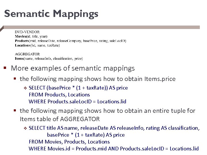 Semantic Mappings § More examples of semantic mappings § the following mapping shows how