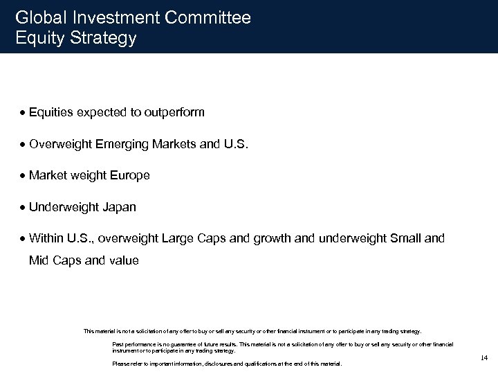 Global Investment Committee Equity Strategy · Equities expected to outperform · Overweight Emerging Markets