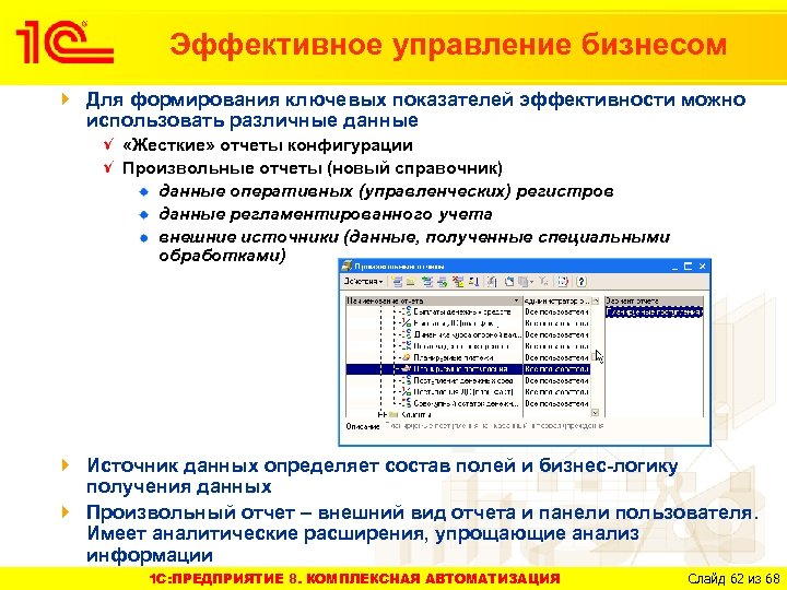 Эффективное управление бизнесом Для формирования ключевых показателей эффективности можно использовать различные данные «Жесткие» отчеты